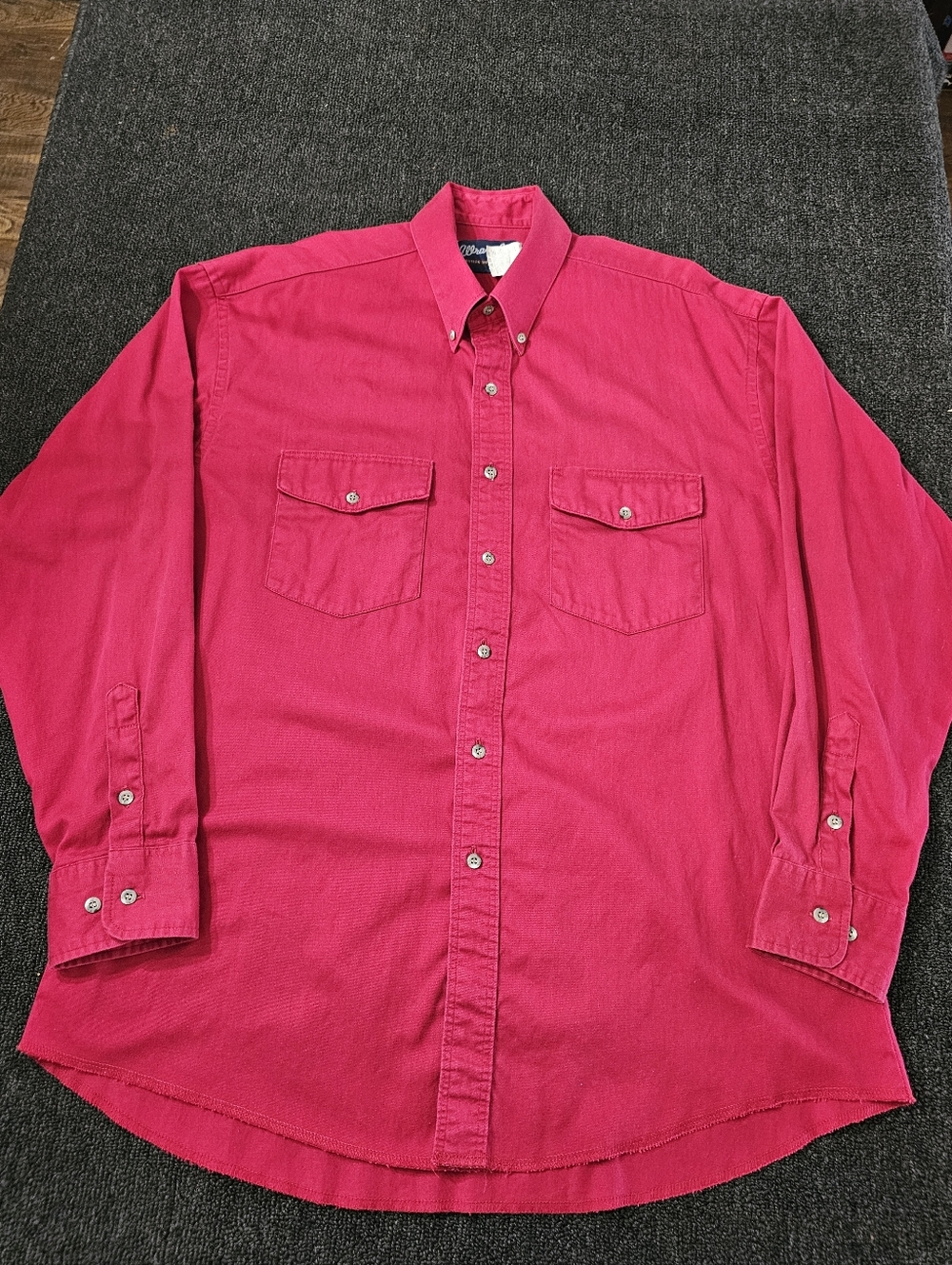 Vintage 90's Wrangler Western Shirts Red Button-Down Long Sleeve Shirt Men's XL